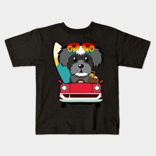 Funny schnauzer driving a car Kids T-Shirt